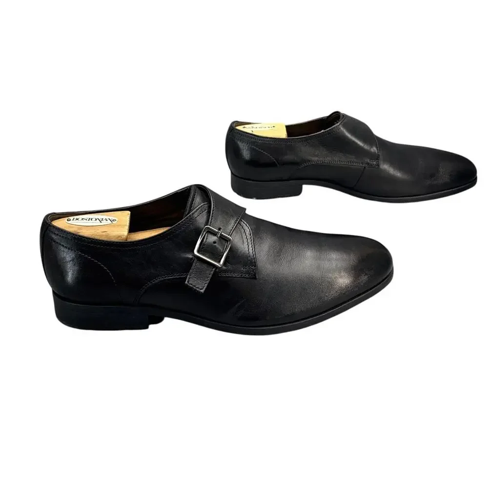 Clarks TOR Ltd England Black Leather Monk Strap Almond Toe Dress Loafer Men 10.5